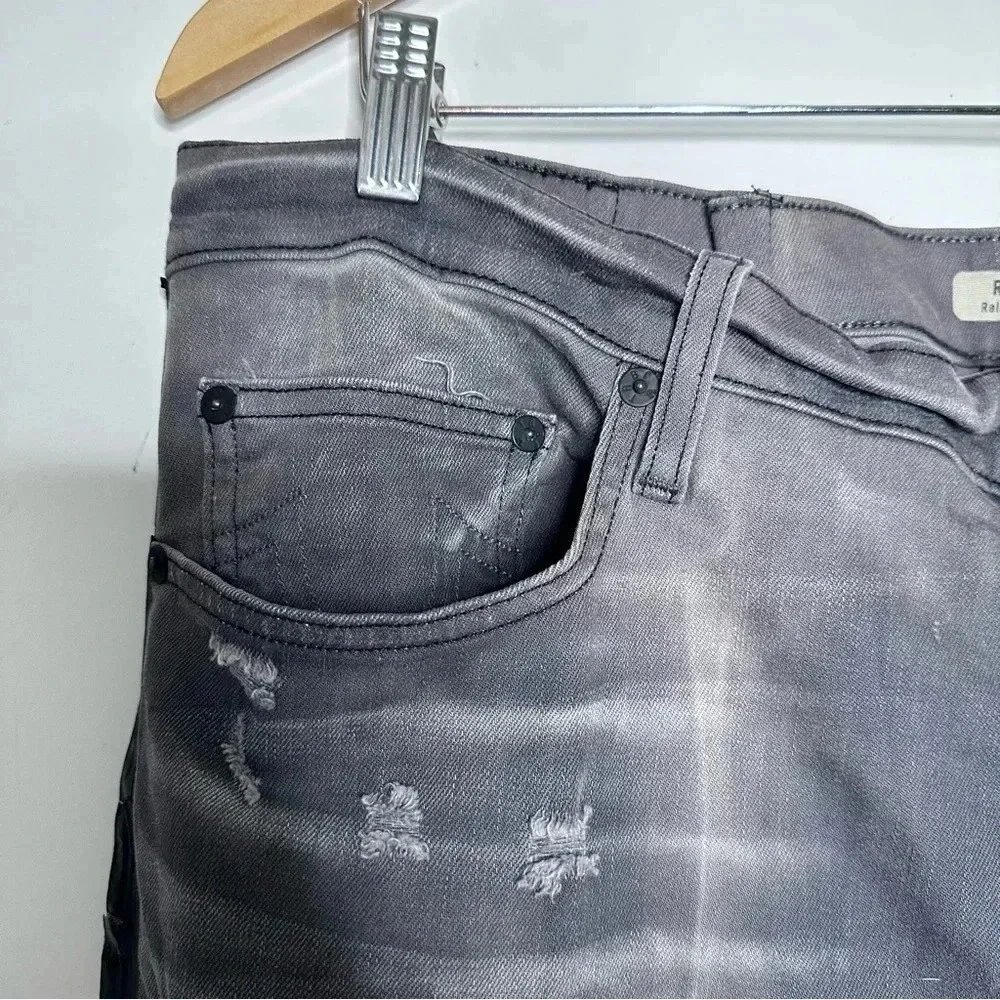 True Religion Mens Gray Rocco Relaxed Skinny Light Distressed Side Stripe Jeans